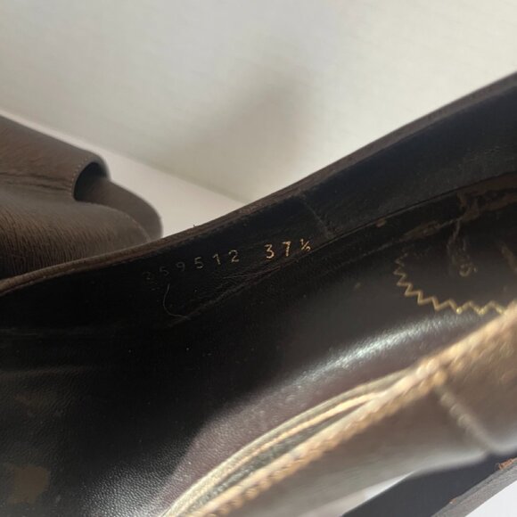 Yves Saint Laurent YSL Paris Metallic Bronze Leather Platform Peep Toe US 7.5 - Picture 8 of 11